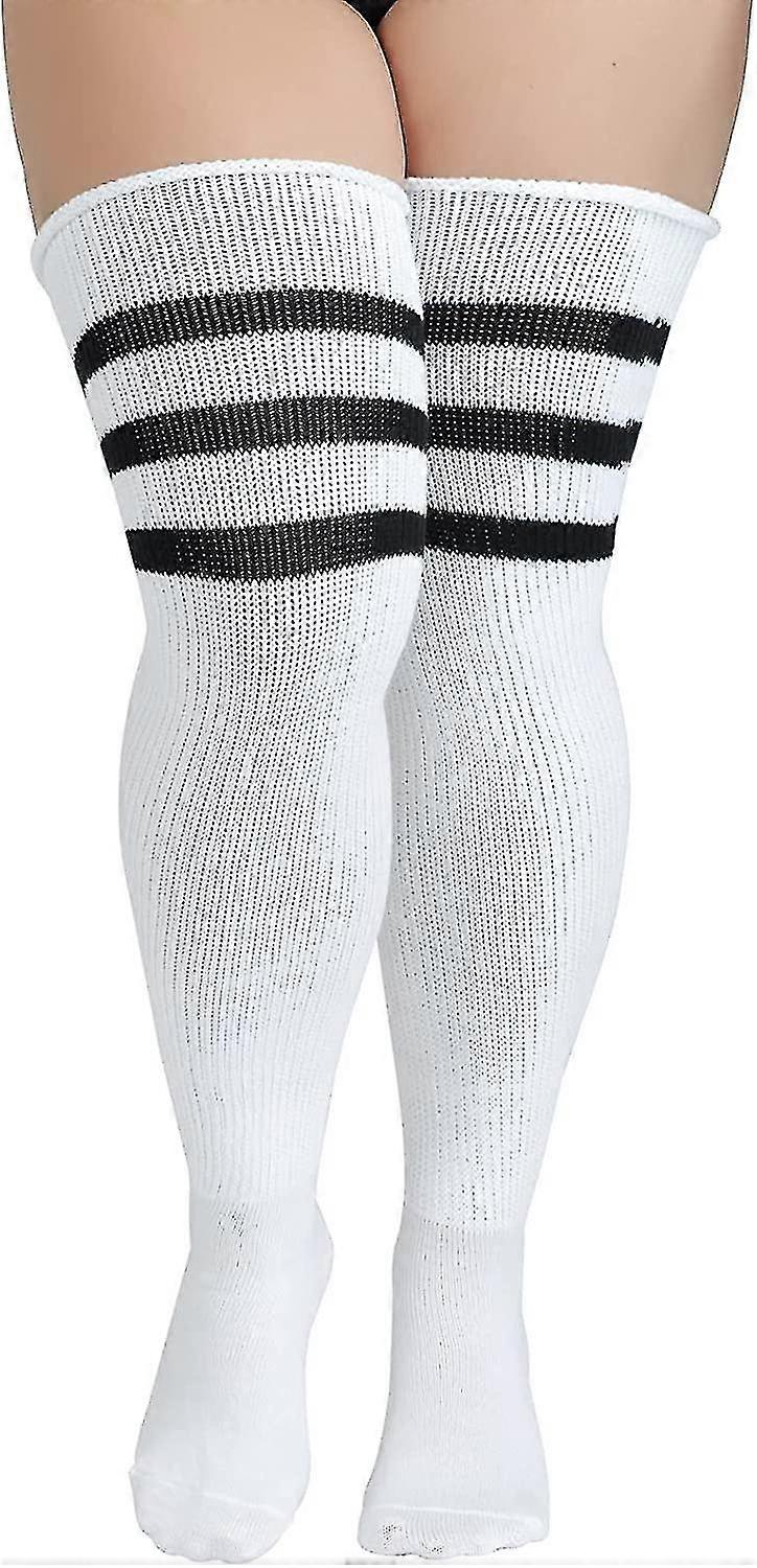 Plus Size Thigh High Socks Striped Over Knee High Socks Thick Extra Wide Long
