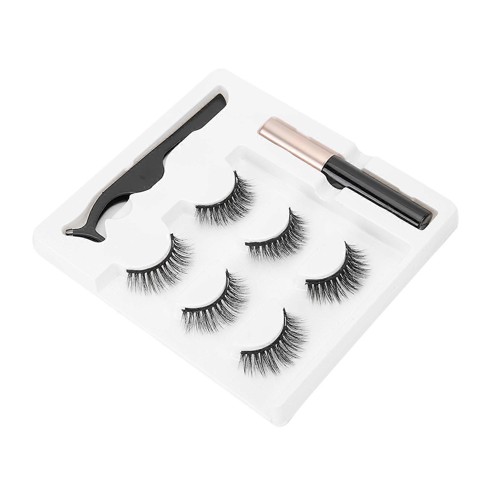 Magnetic Eyeliner and 3 Pairs False Eyelashes Makeup Set with Tweezers