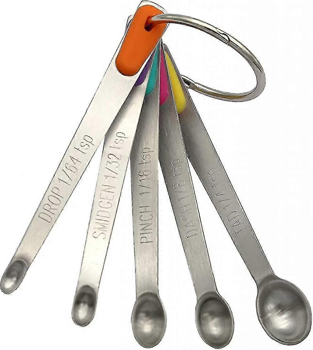 Measuring Spoons Set Of 5, Tiny Stainless Steel Measuring Spoons With Silicone Handle, Small Measuring Spoon 1/64, 1/32, 1/16, 1/8, 1/4 Tsp, Teaspoon