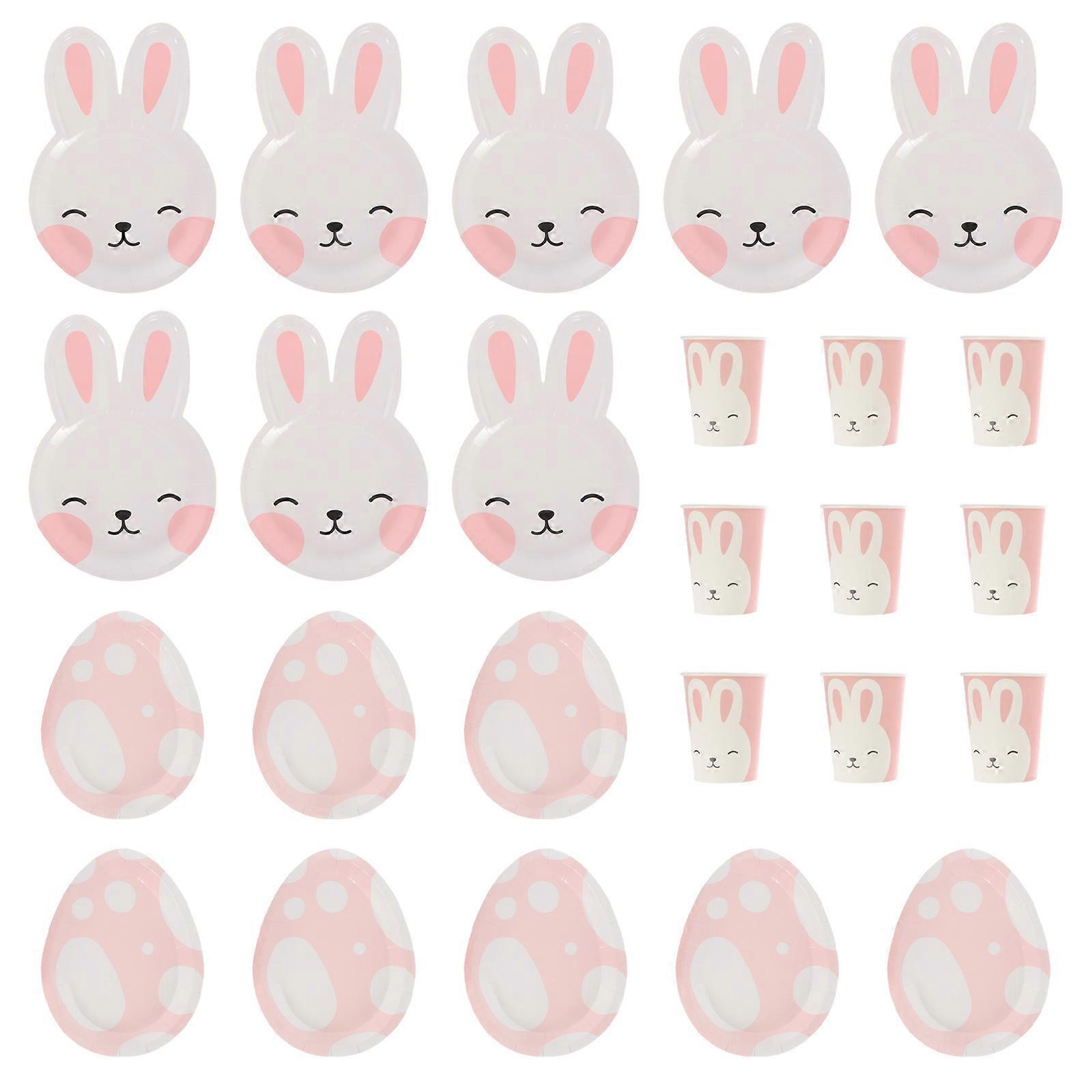 1 Set Paper Cups Disposable Paper Plates Picnic Bunny Pattern Plates Cups