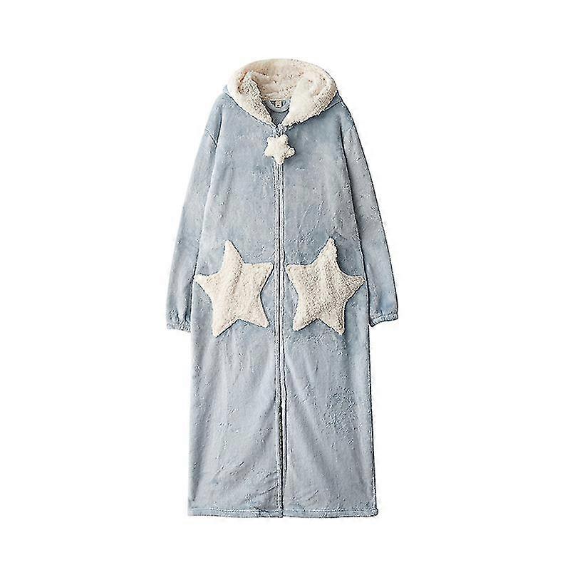 Ladies Hooded Dressing Gown Warm Soft Flannel Fleece Long Womens Bathrobe