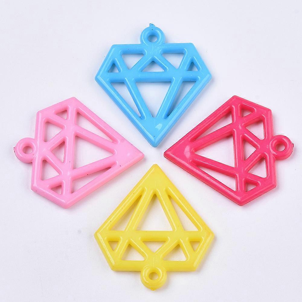 20pc Opaque Acrylic Pendants Flat Diamond Shape Mixed Color 35x32x3.5mm Hole: 2mm