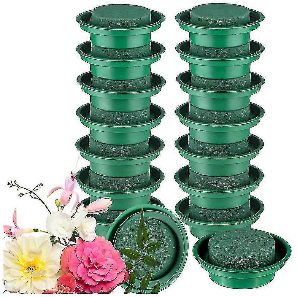 16packs Floral Foam Rounds In Bowls Diy Flower Arrangement Kit Green Round Wet Flower Foam Blocks F