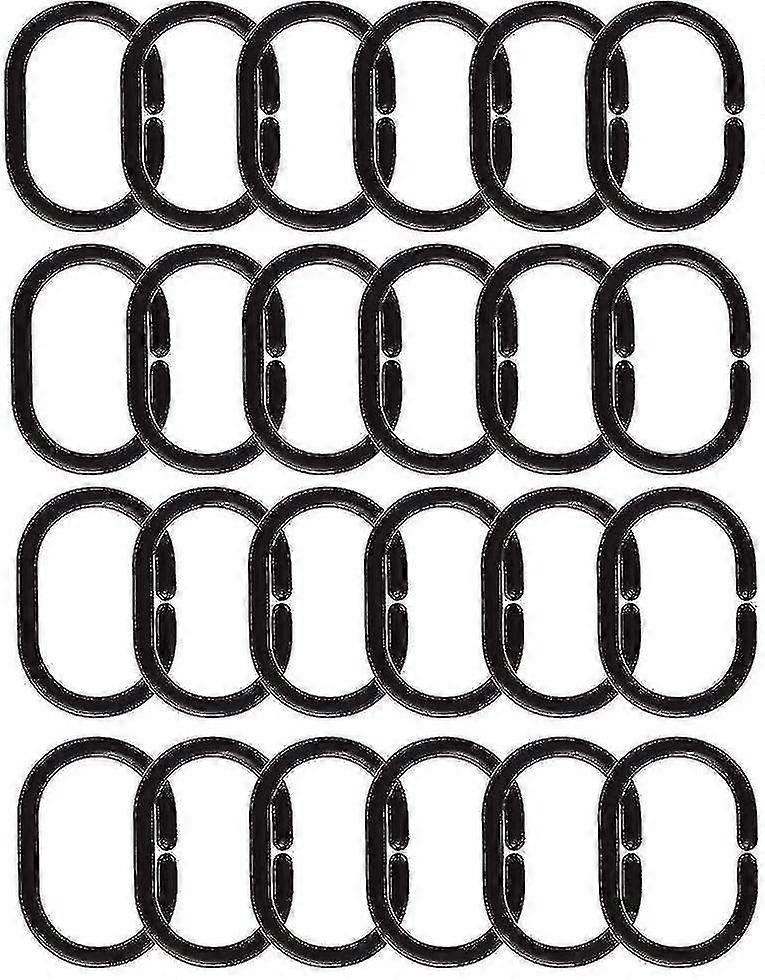 24pcs Plastic Shower Curtain Hooks Black Hooks C Shape Hanging Rings For Bath_ Ljsm
