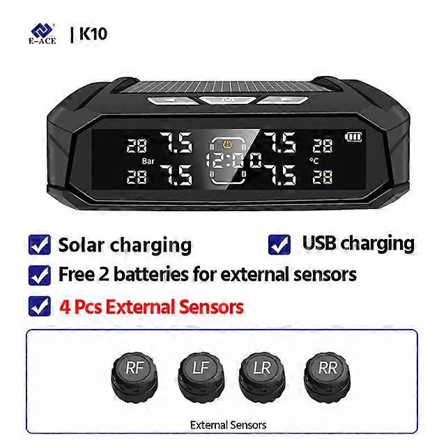 Car TMPS Safety Vehicle Sensors Tire Pressure Alarm System Solar Power Digital Display Smart Vehicle Sensors Tire Pressure Monitoring System 4/6 Tire