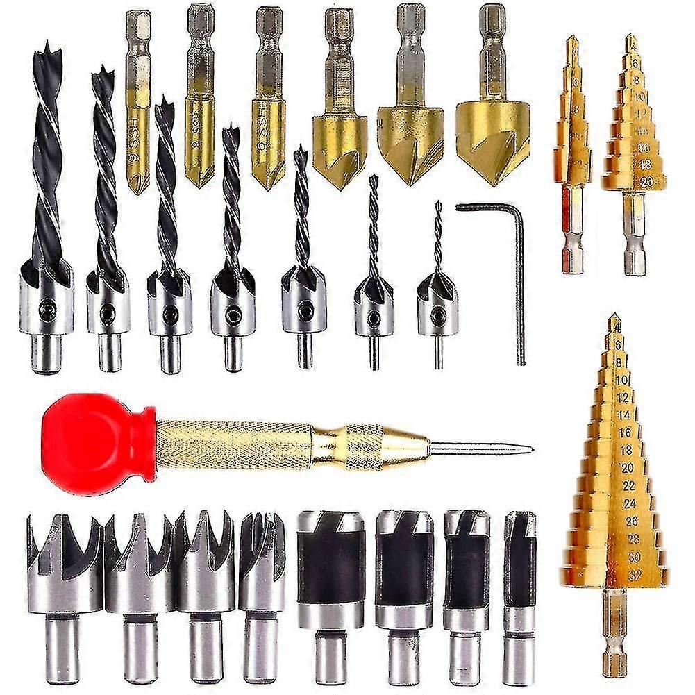 26 Drilling Tools For Woodworking, Including 6 Milling Drills, 7 Three-tiny Drills With L L Wrench, 8