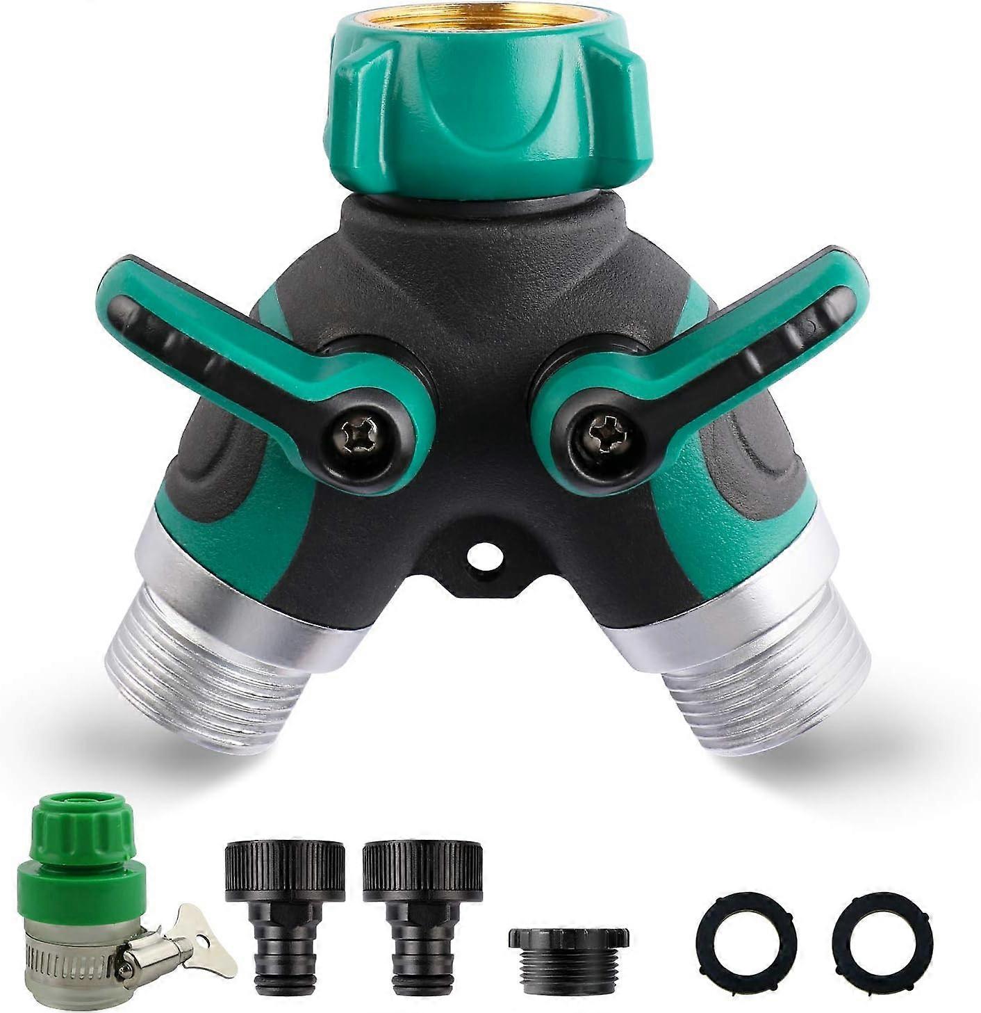 LINJOU 2 Way Hose Splitter, Garden 2 Way Hose Connector Water Taps 2 Way Distributor with Adjustable Locking Handle (1)