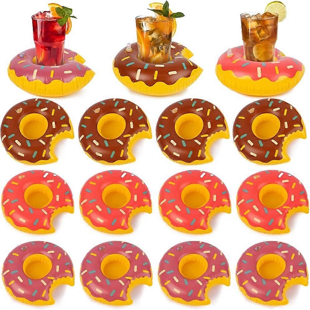 Oppustelig drikkevareholder, 12 stk 8 tommer donuts flydende coasters 3 farve doughnut drink flydere til poolfest vand sjov