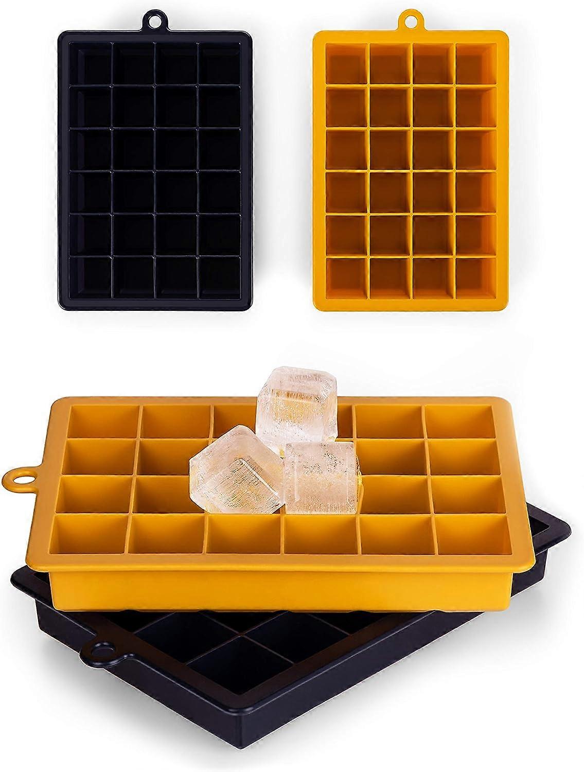 Ice Cube Tray - 2 Trays Of 24 Ice Cubes, Or 48 Ice Cubes - Silicone Ice Cube Tray - BPA Free - Black/Yellow
