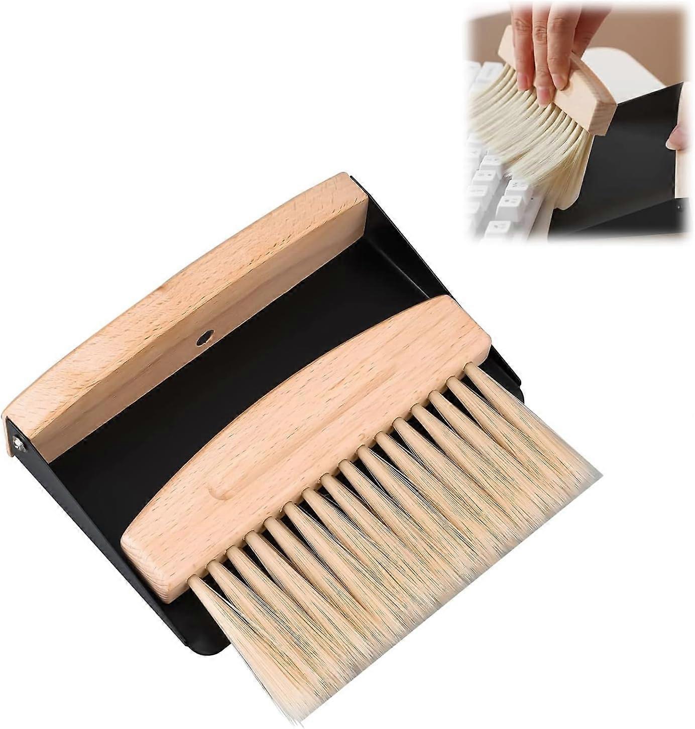 Mini Dustpan and Brush, Small Wooden Dustpan and Hand Brush Set, Dustpan Cleaning Set, Portable Desk Brush Set for Cleaning Desk