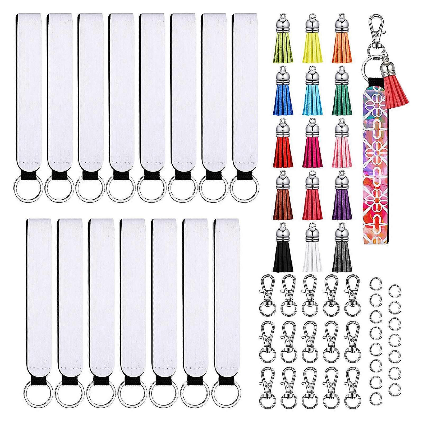 60 Pcs Dye Sublimation Blank Diving Material Keychains Set White Wrist Straps