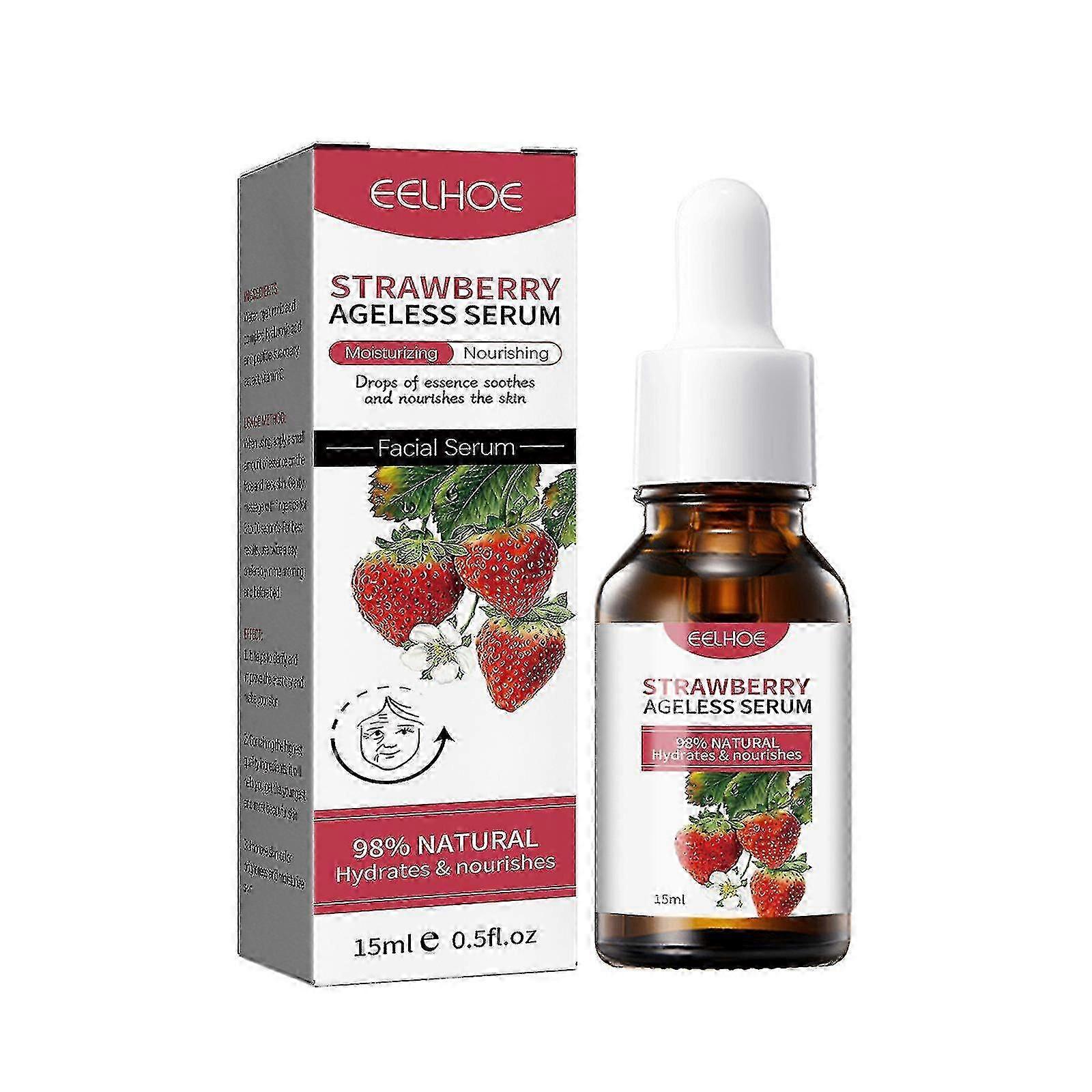 L’essence anti-rides à la fraise éclaircit les taches, les ridules, éclaircit, hydrate, raffermit la peau, l’essence anti-âge