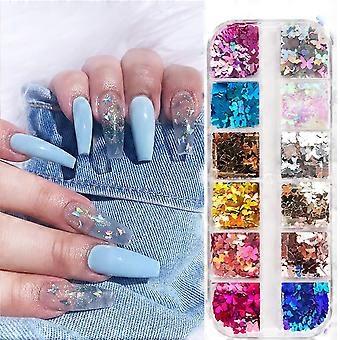 12 Color Nail Art Glitter Sparkle Sequins Set - Holographic Metallic Flakes