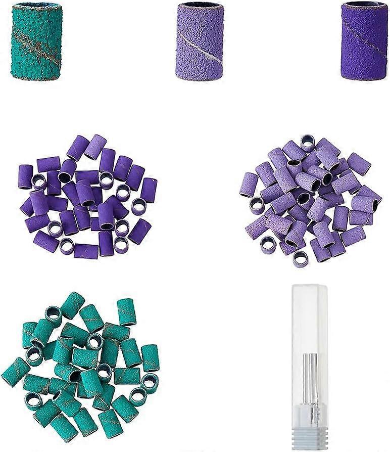 150Pcs Professional Small Sanding Bands PVC Plastic Nail File Sanding Bands Replacement 3 Colors Sanding Drill Bit for Nails with Alloy Mandrel Bit 50
