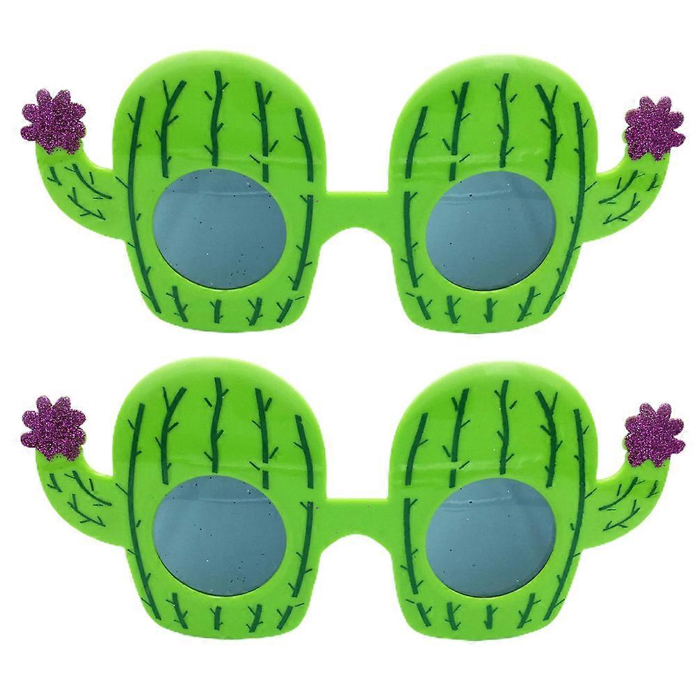2 Pairs of Glasses Cactus Shape Eye-wears Lightweight Party Decorations (Green)