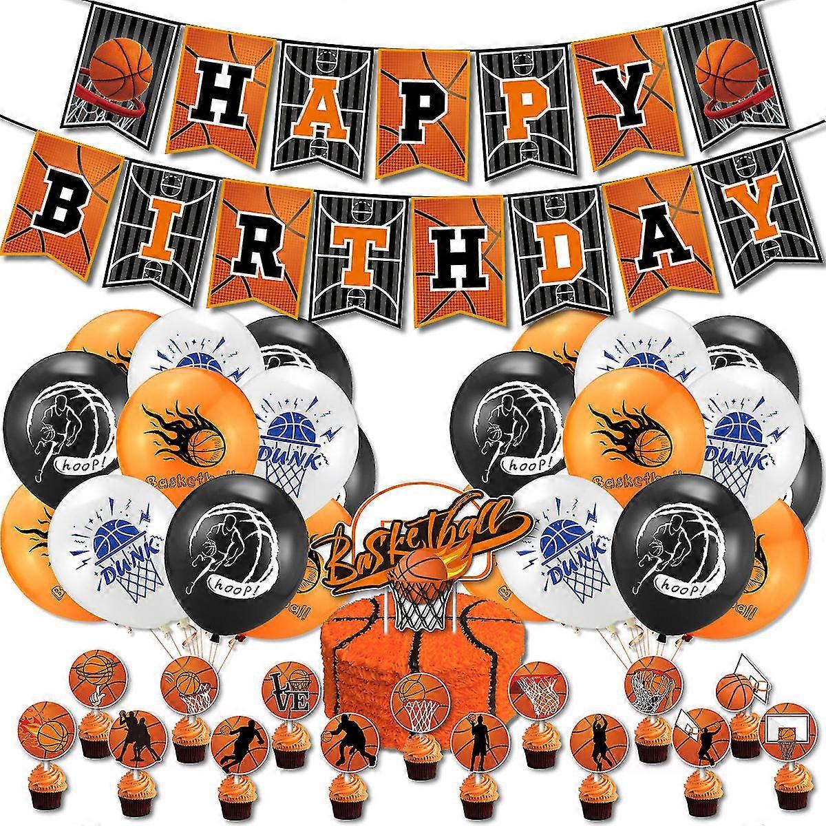 Basketball Theme Birthday Party Decoration Pull Flag Balloon Cake Insert Set