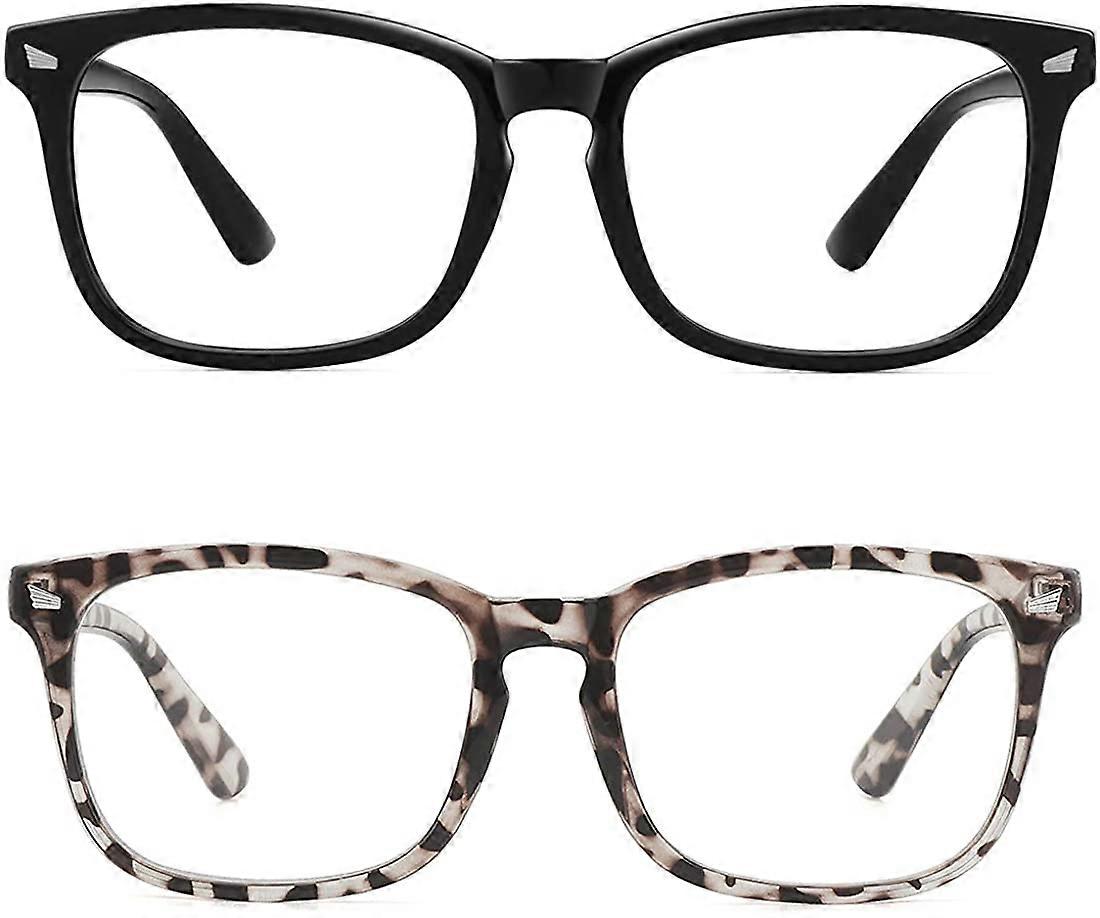 Black Frame (Glossy Finish) + Leopard (Glossy Finish) 2 PackMEETSUN Blue Light Blocking Glasses, Anti Eye Strain Headache (Sleep Better),Computer Glas