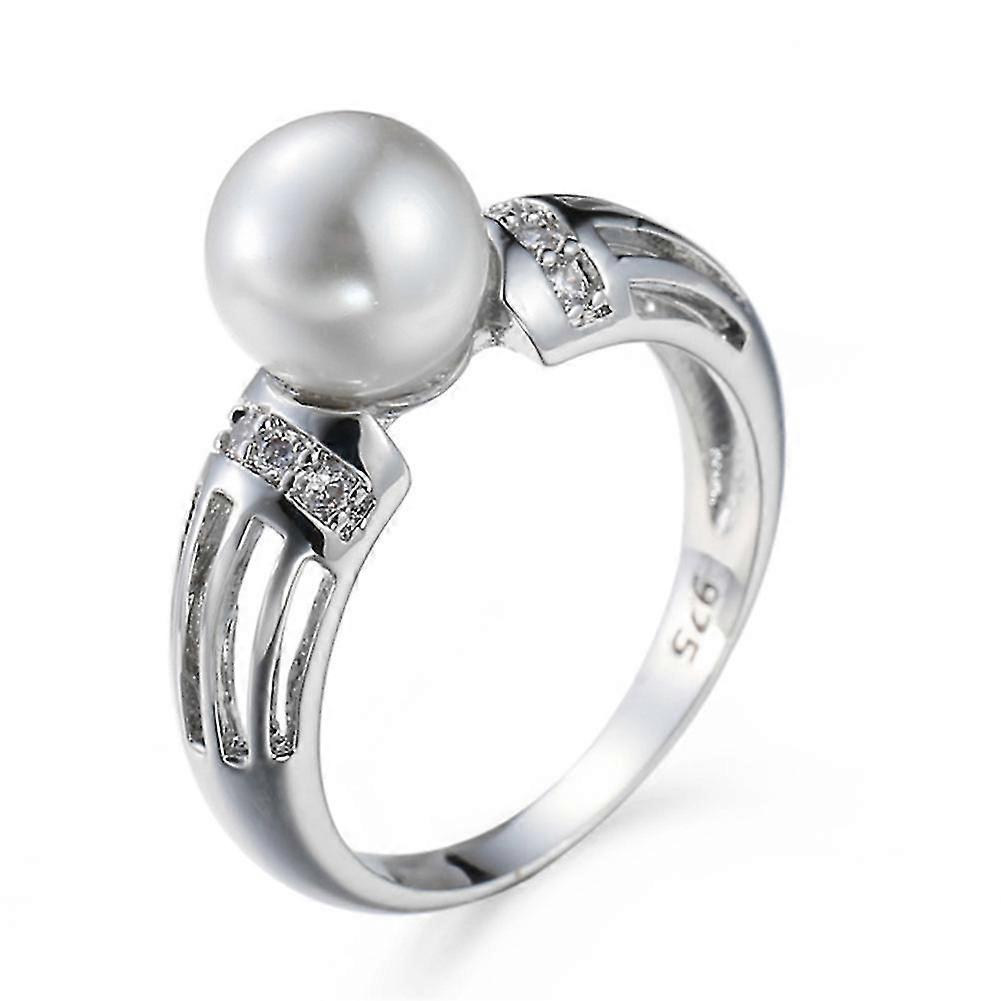 Women Elegant Alloy Plated Inlaid Handmade Pearl Rings Rhinestones Female Celebration
