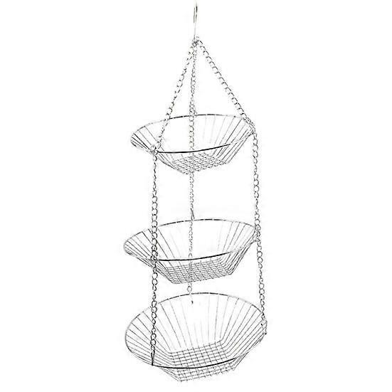 3 Layers Hollow Round Wire Hanging Fruit Vegetable Kitchen Storage Basket Plate