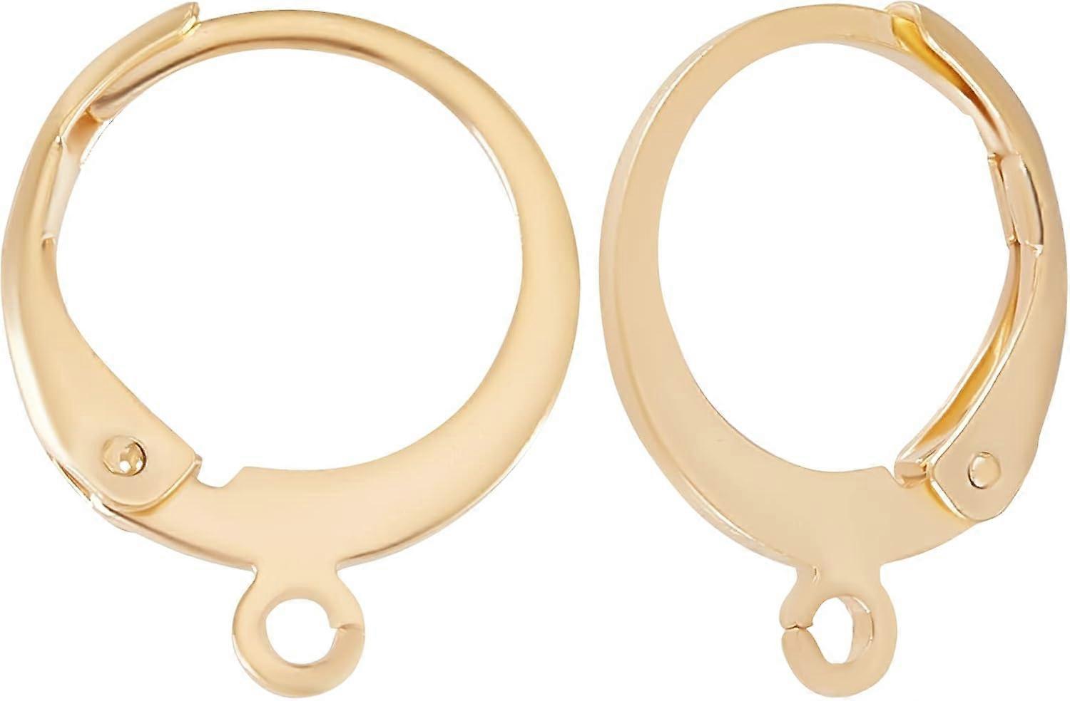 1 Box 50Pcs Leverback Earring Hooks 24K Gold Plated Round French Earring Hooks Earwire Findings 14.5x12mm for DIY Women Earring Making