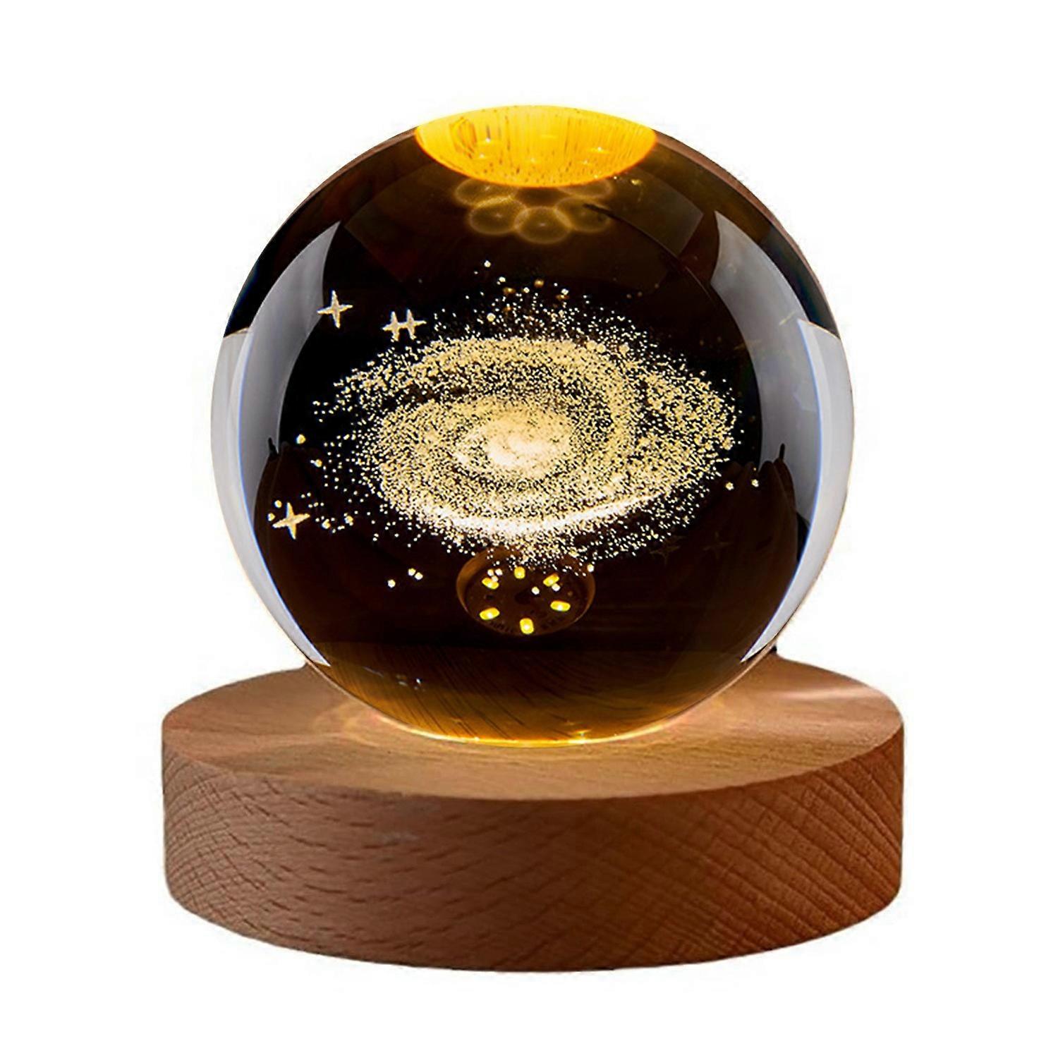 Glass Ball Night Light with Wooden Base 7 Color Changing User-friendly 3D Solar System Crystal Ball