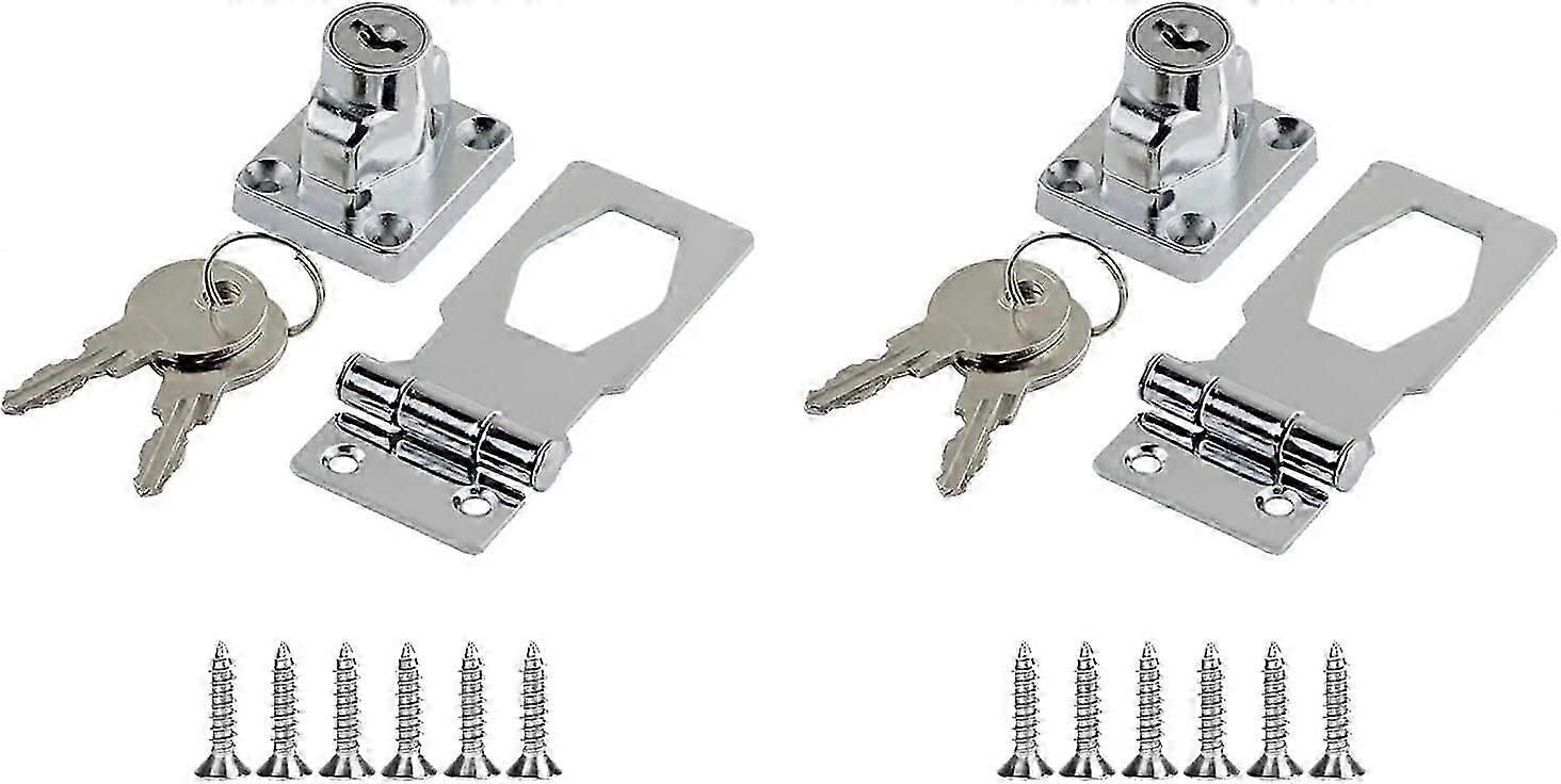 2 Sets Safety Metal Door Latch Locks Keyed Hasp Locks Door Lock Hasps with Padlocks and Keys for Cabinets, Cupboard, Drawer Gate