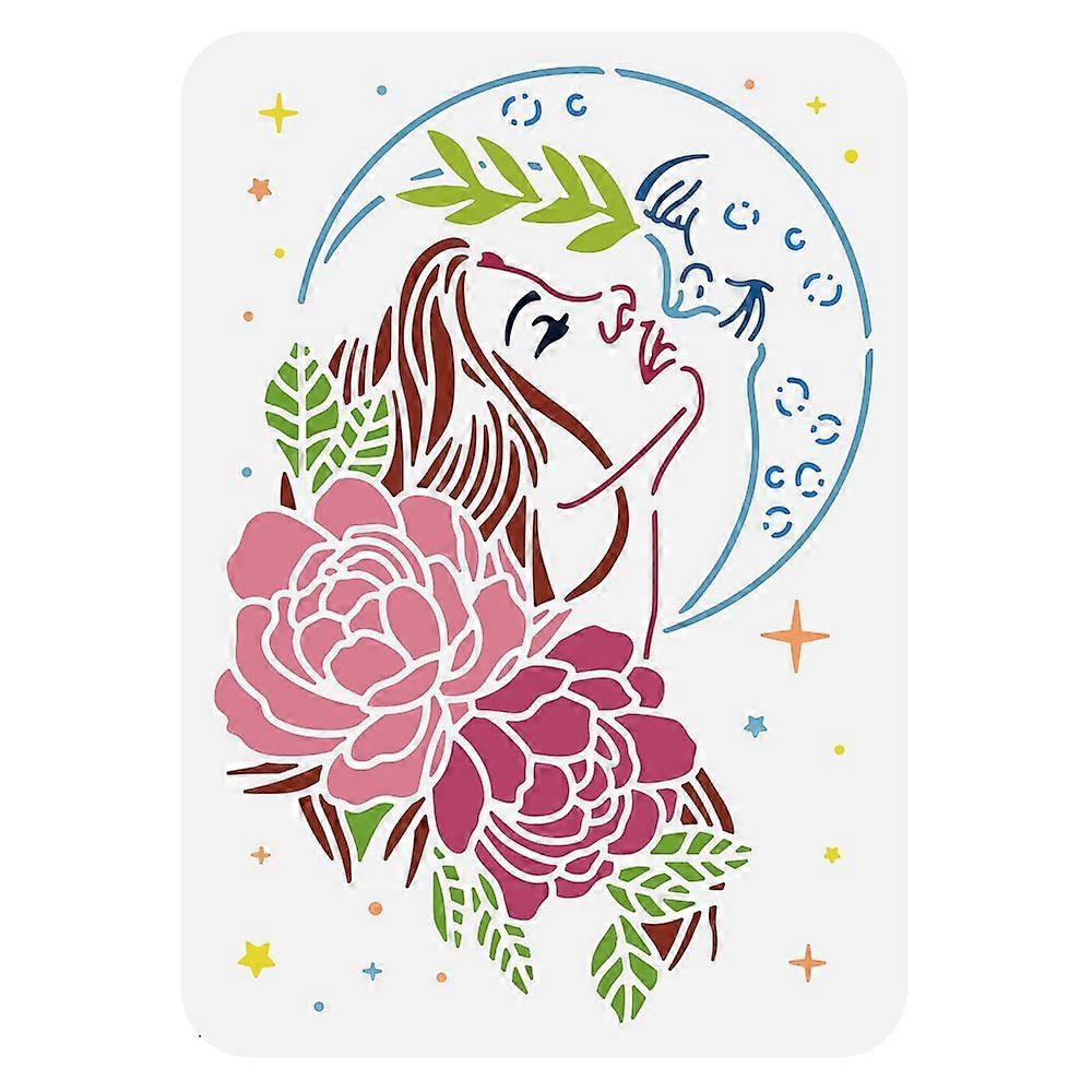 1 estêncil de plástico para desenho e pintura em scrapbook, tecido, azulejos, pisos, móveis e madeira, com padrão retangular de lua, 29,7 x 21 cm.