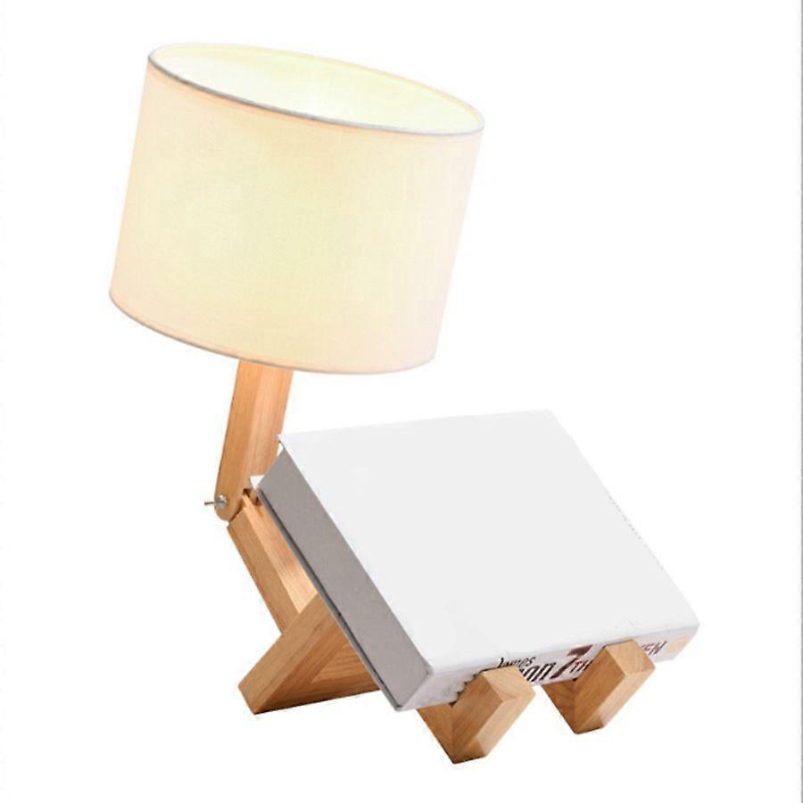 Robot Shape Wooden Table Lamp Holder Modern Cloth Art Wood Desk Table Lamp Parlor Indoor Study Nigh