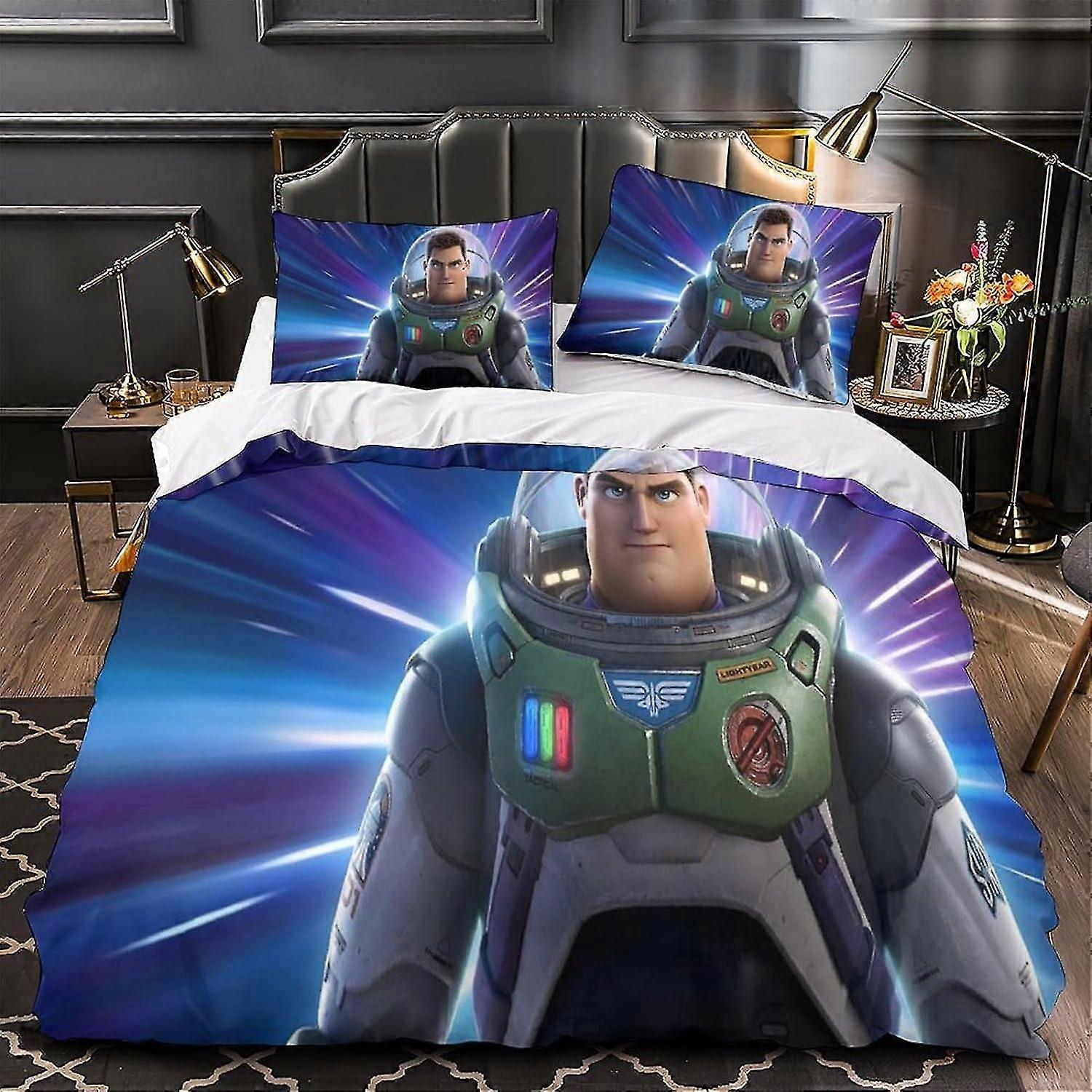 HOUKIG Buzz Lightyear Duvet Cover Set 3D Anime Characters Printed Bedding Set Girls Single 3D Duvet Cover Sets Quilt Cover Soft Microfiber Zipper with