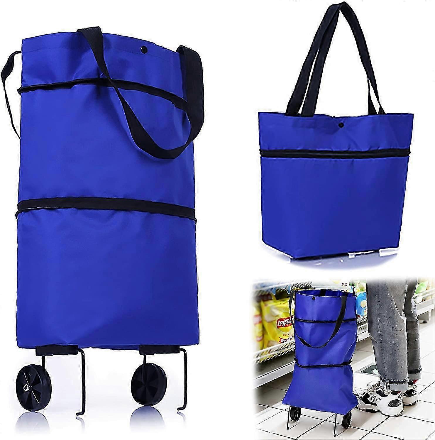 عربة تسوق قابلة للطي مع عجلات ، 2 في 1 تسوق عربة يد خفيفة الوزن