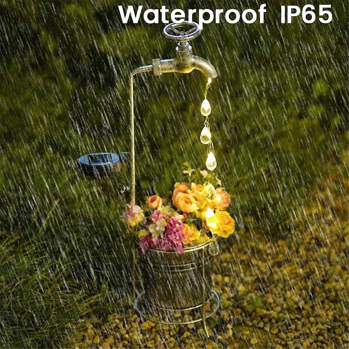 Solar Powered Water Faucet Lights Waterproof LED Planter Lamp for Patio Pathway Walkway Lawn Garden