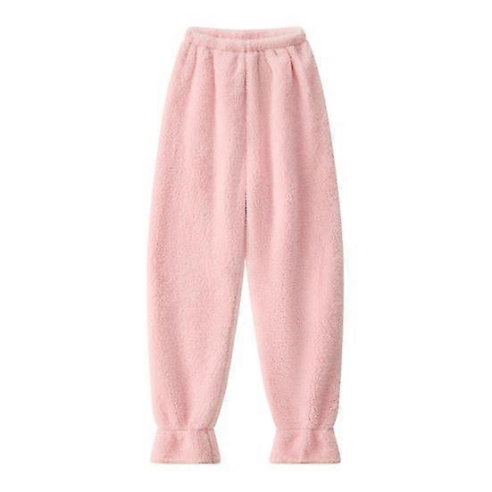 Winter Pajama Pants Thick Plush Elastic Waist Loose Keep Warm Leg-Binding Design Unisex Homewear Trousers Solid Color Lounge Bottoms