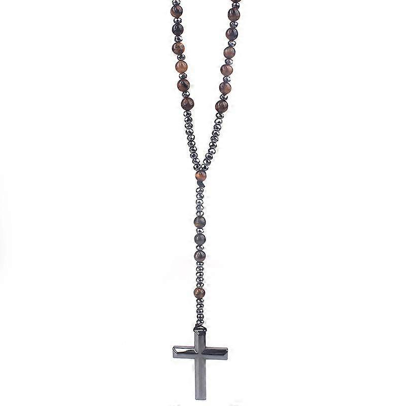 Stein Hämatit Kreuz Anhänger Halskette katholischer Christus Rosenkranz Halsketten Meditation Schutz Schmuck