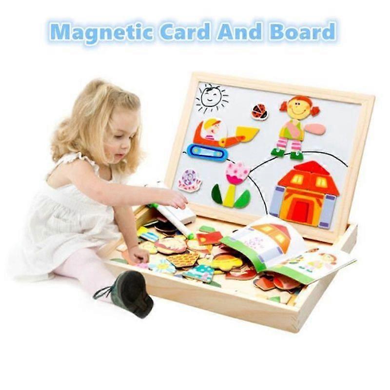 Double Sided Magnetic Wooden Puzzles for Kids Writing Board Drawing Board