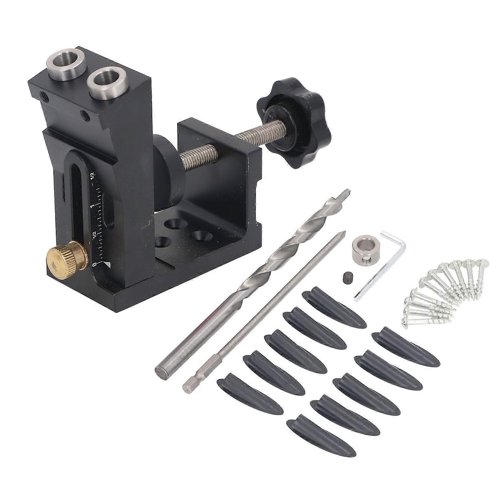 Pocket Hole Jig Kit Adjustable Dowel System Set Woodwork Guides Joint Angle Tool 15 Degree Drilling Carpentry Locator Black