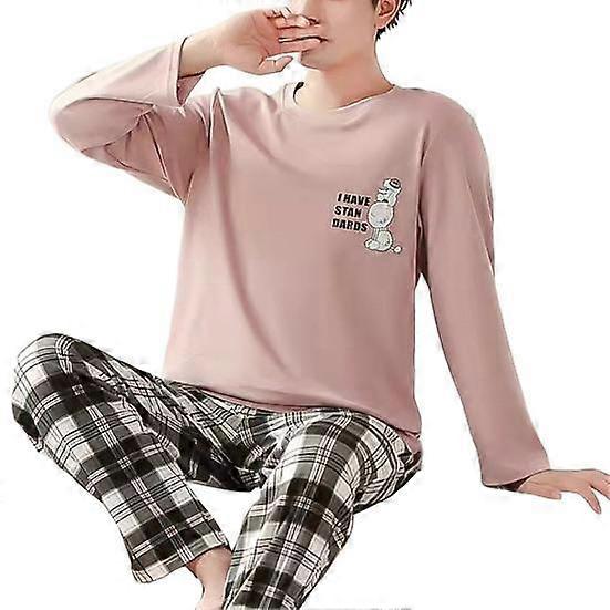 Men Pajamas Set Plaid Home Wear Super Soft Solid Color Letter Pajamas Set for Bedroom