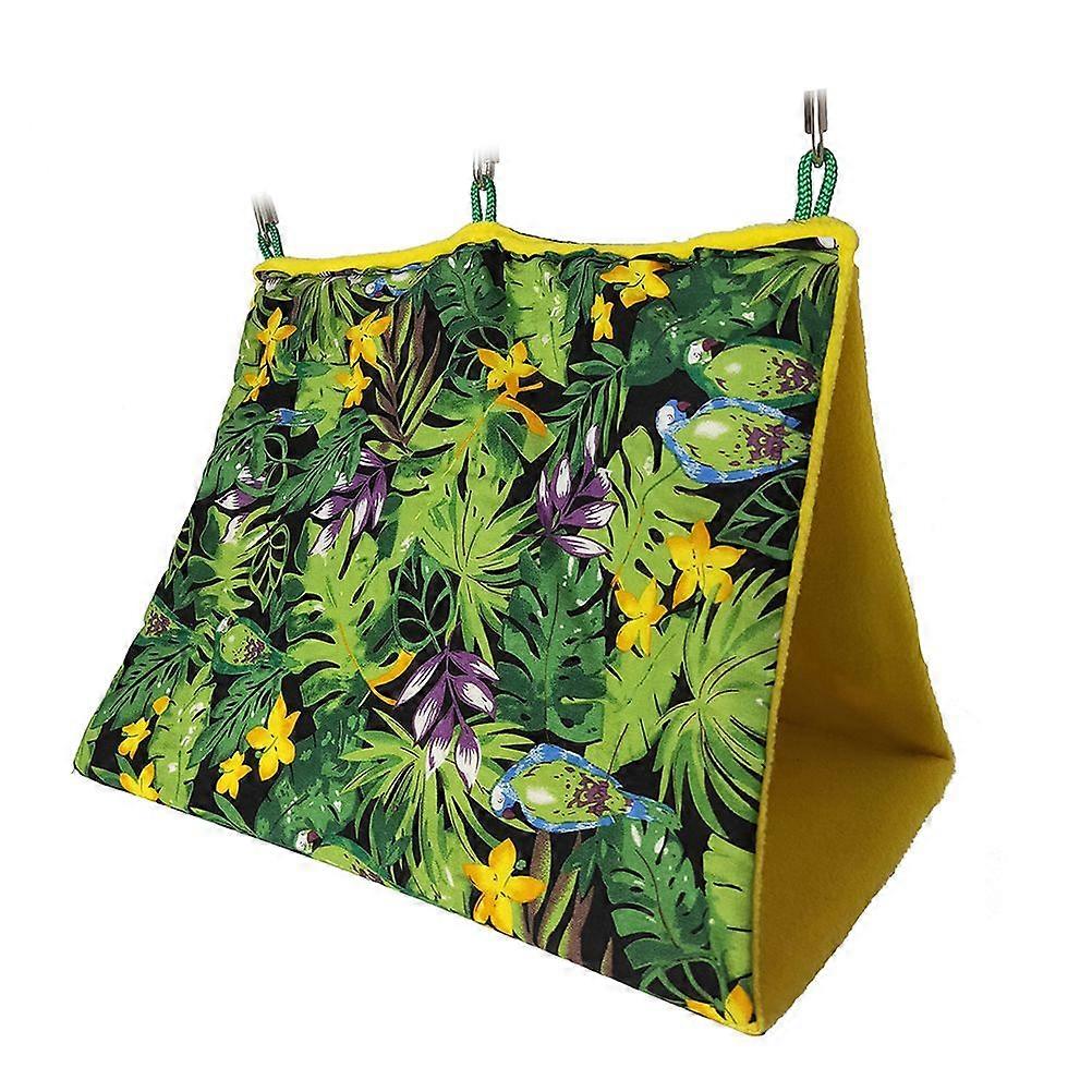 Summer Sunshade Bird Nest Tropical Rainforest Printed Triangle Parrot Hammock Hanging Sleeping Bed Bird Supplies - Size XL(Green)