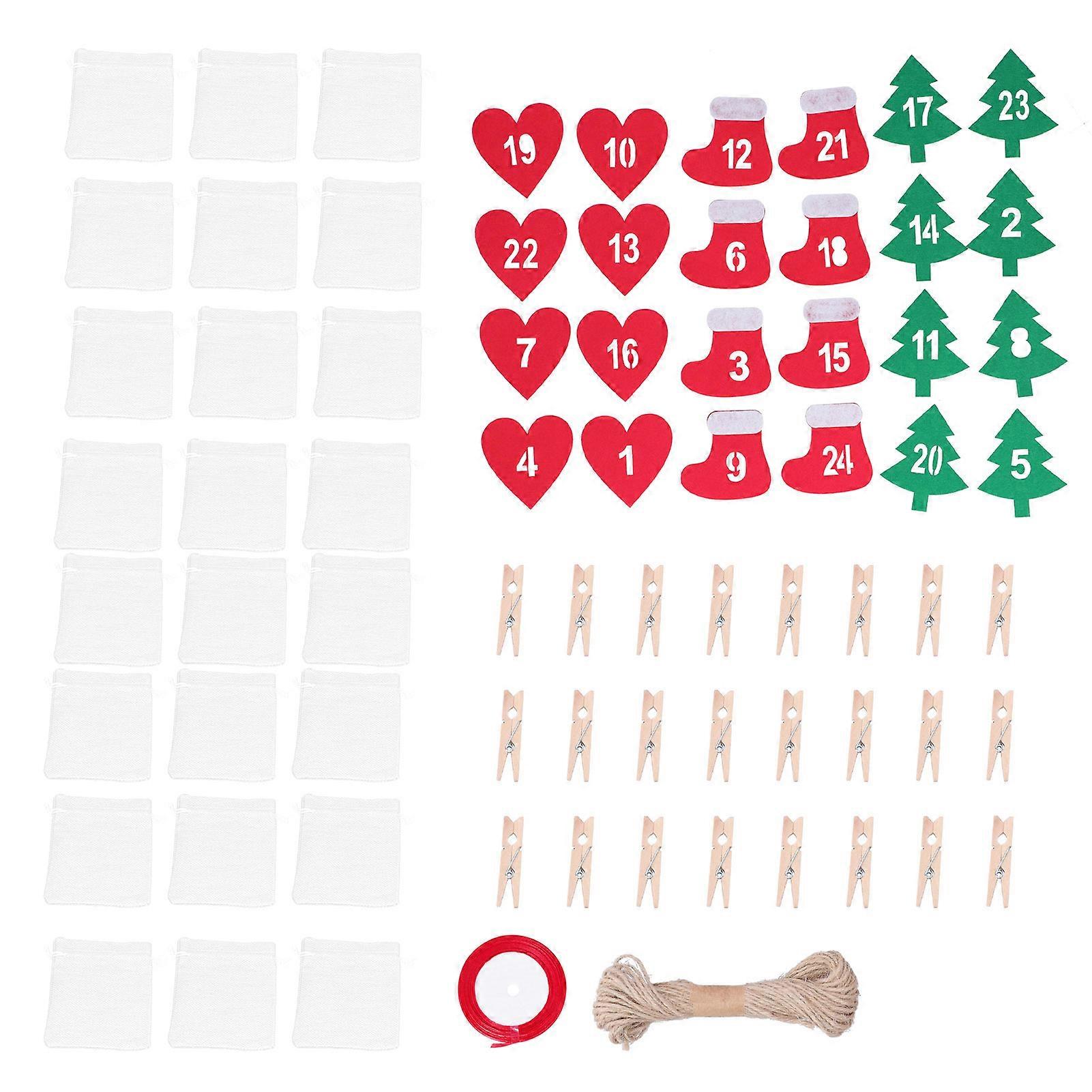 24PCS Christmas Bag Lucky Number Drawstring Christmas Sack Advent Calendar
