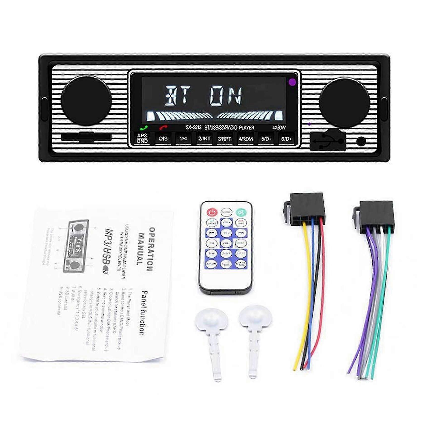 1 DIN Retro Car Stereo Bluetooth MP3 Player with USB/SD/AUX/FM Radio & High-Fidelity Audio