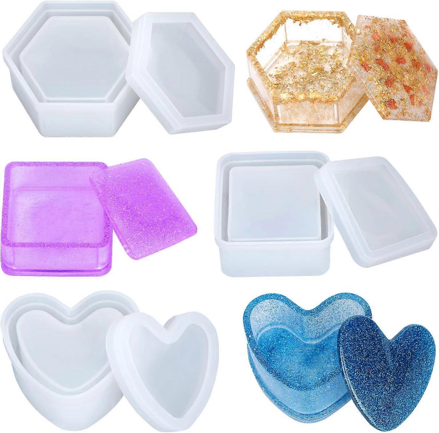 Epoxy Crafting Silicone Molds, Stackable Design for Resin Art Projects, Heart Hexagon Square Shapes