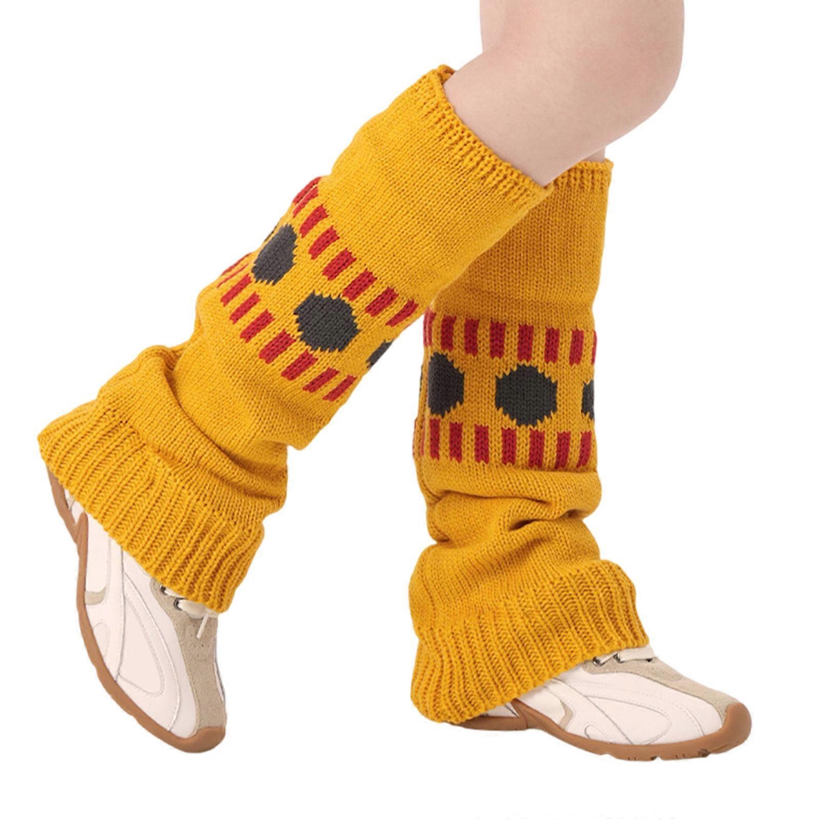 Harajuku Karikatür Hayvan Desen Kadınlar için Örme Bacak Isıtıcıları Vintage Estetik Kloş Bacak Kapakları Ayaksız Uzun Çorap Sarı