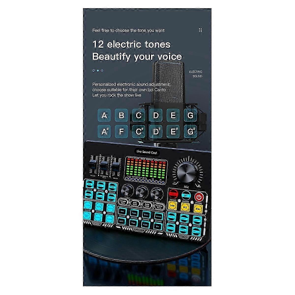 Q6S Live Sound Card Audio Interface s DJ Mixer efekty a Voice Changer Audio Mixing Console pro