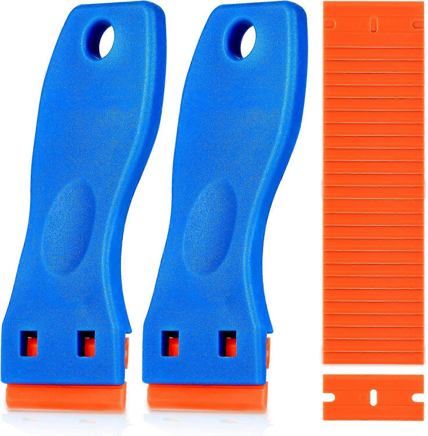 Plastic Razor Blade Scraper, 2PCS Scraper Tool with 60PCS Plastic Blades, Cleaning Scraper Remover for Stickers, Decals, Adhesive, Labels, Paint, Glas