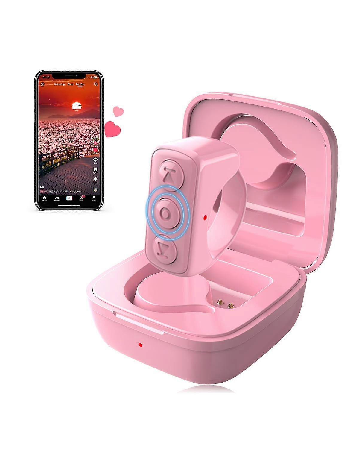Pink Remote Scrolling Ring for TikTok iPad iPhone Control, Bluetooth Compatible, Adjustable Size, Easy Grip Design
