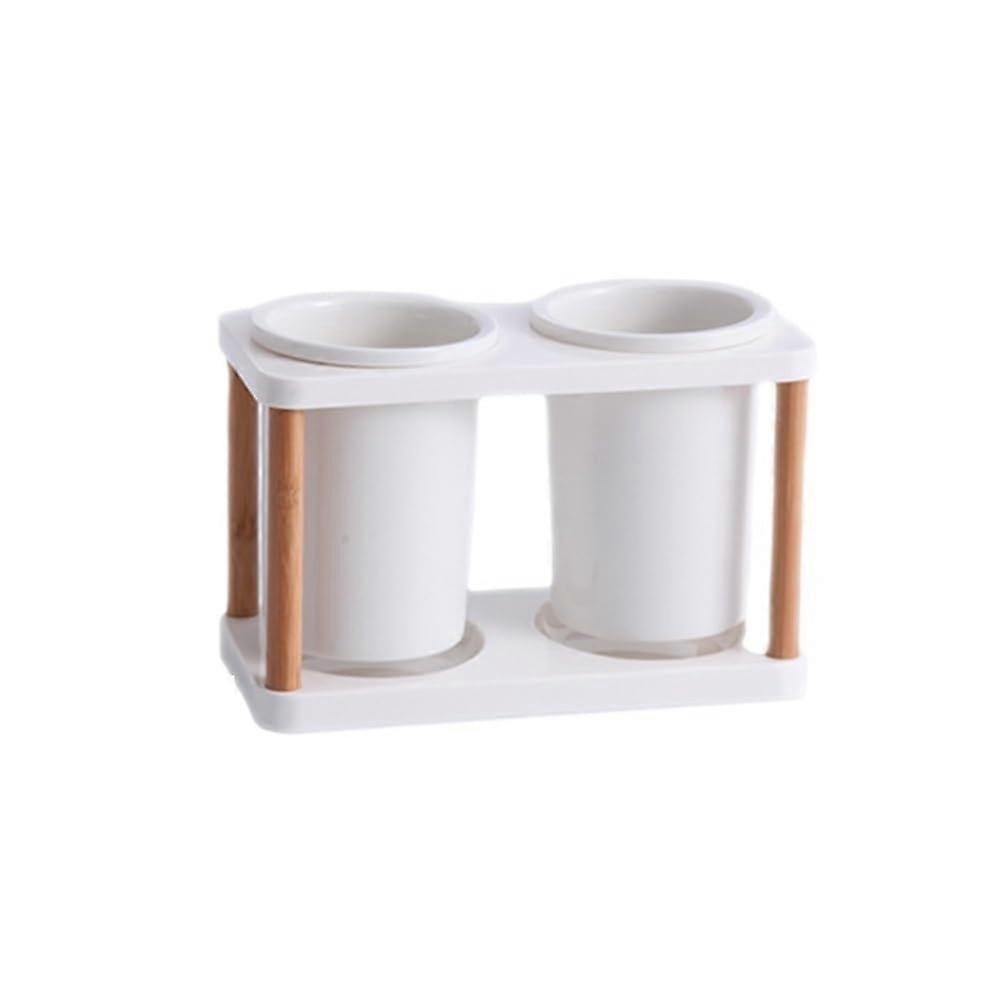 Kitchen Counter Ceramic Utensil Holder Caddy Set, 2-Piece Organizer for Flatware Storage, Countertop Kitchen Accessory