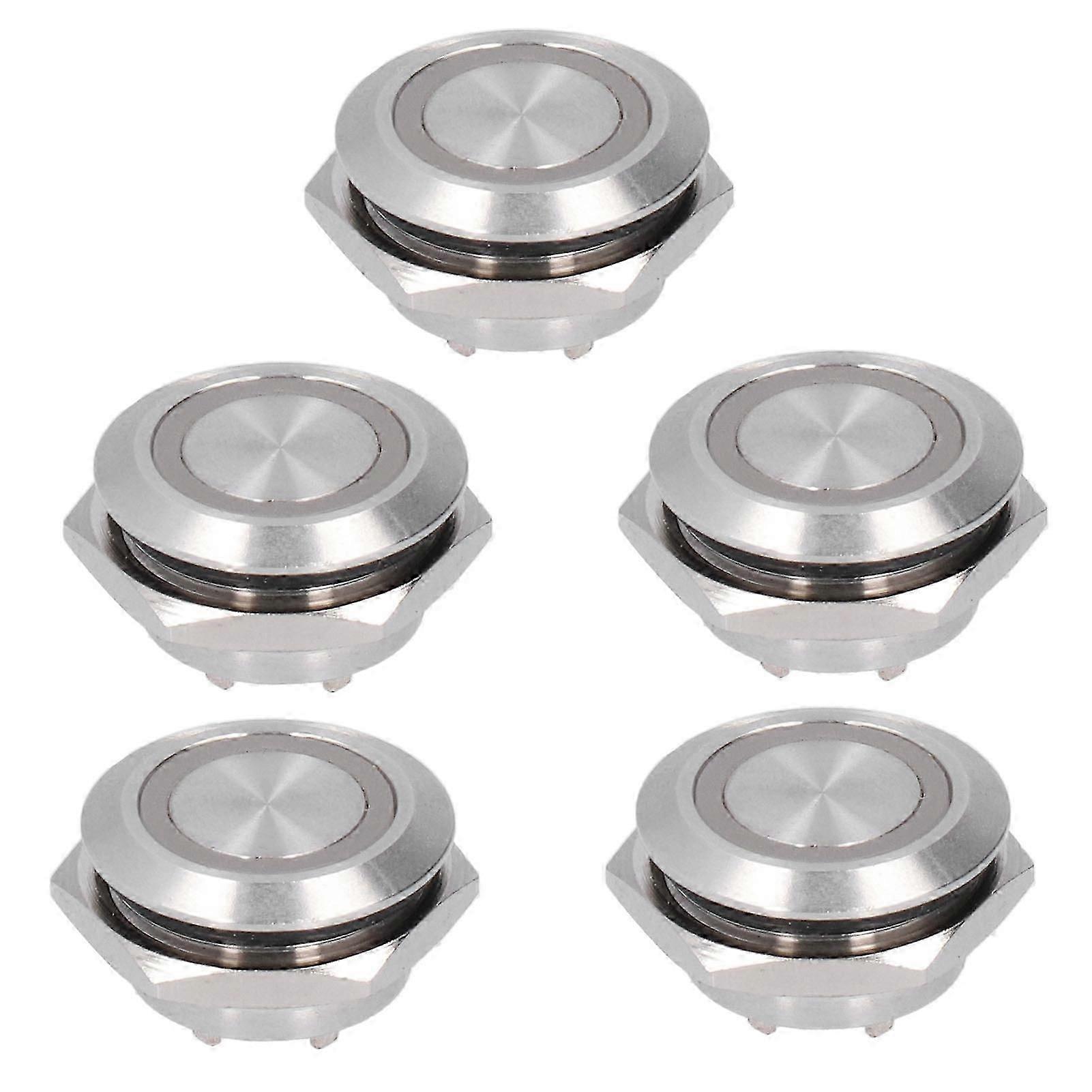 5Pcs Momentary Push Button Switch Metal Auto Reset Ultra Thin Waterproof with LED 19mmDC3~6V Green