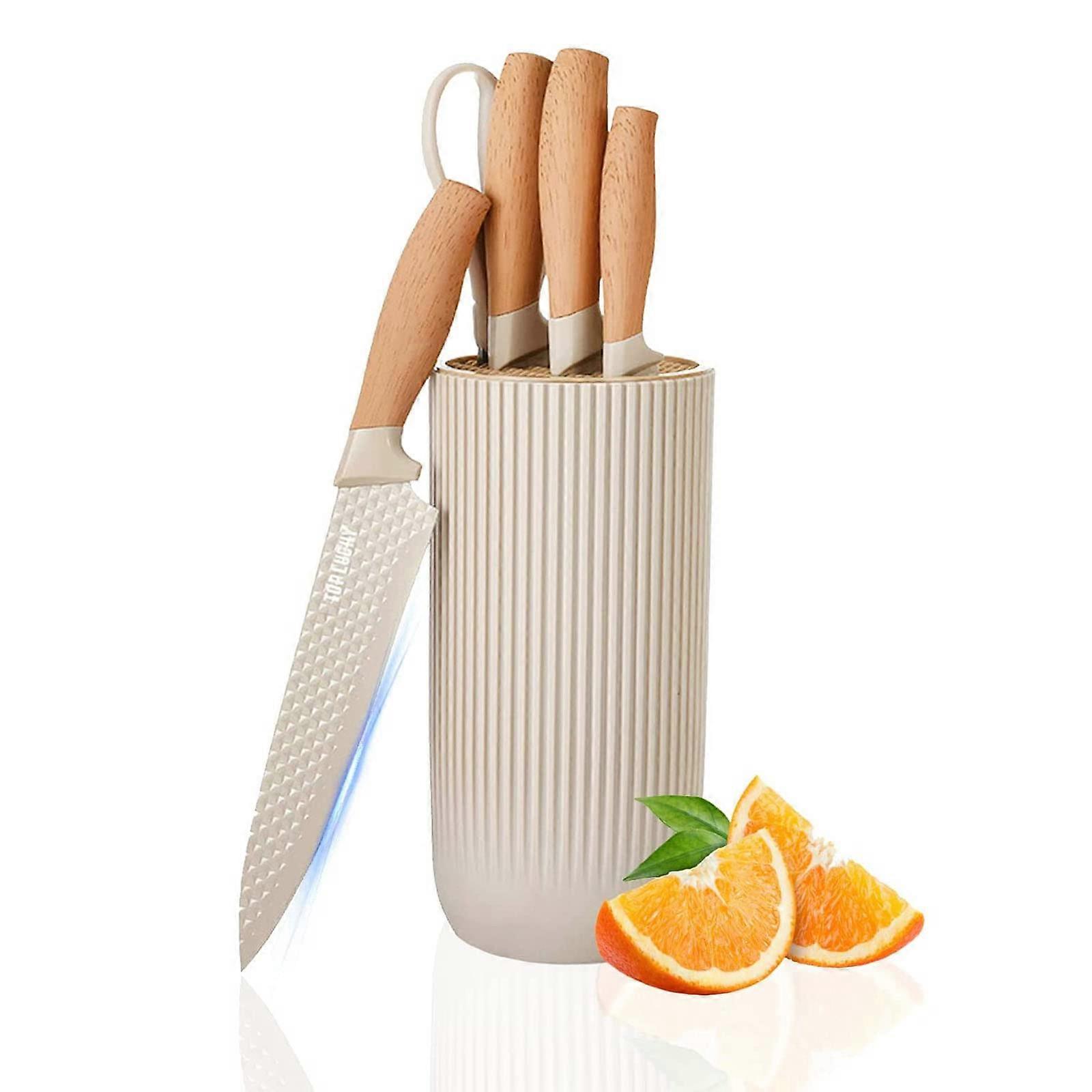 Kitchen Knife Set, 6-Piece Khaki Cooking Knives with Star Grain Blades, Sharp Stainless Steel, Ergonomic Handles