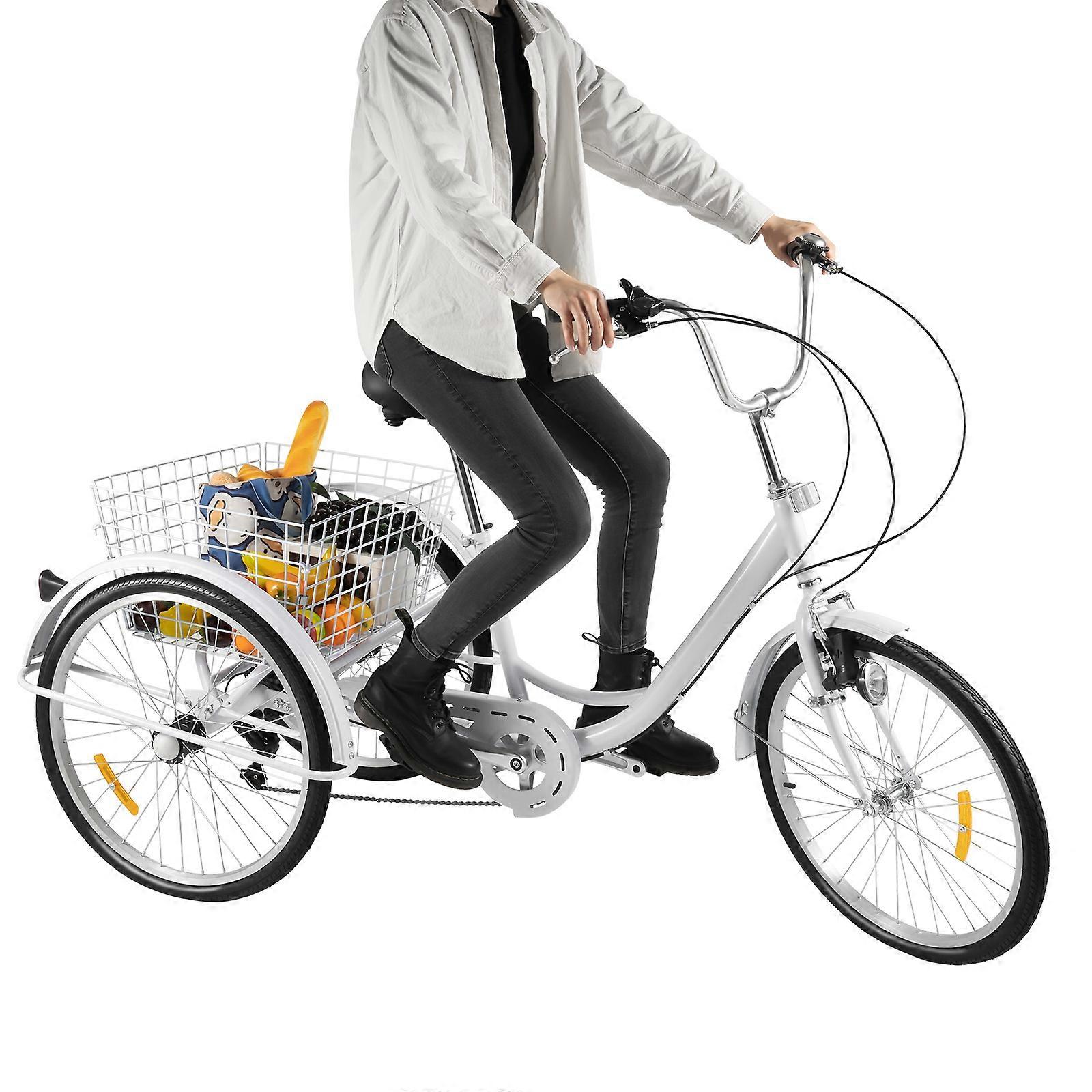 24 tum 6 växlar trehjuling för vuxna med korg 3-hjulig cykel trehjuling med ljus