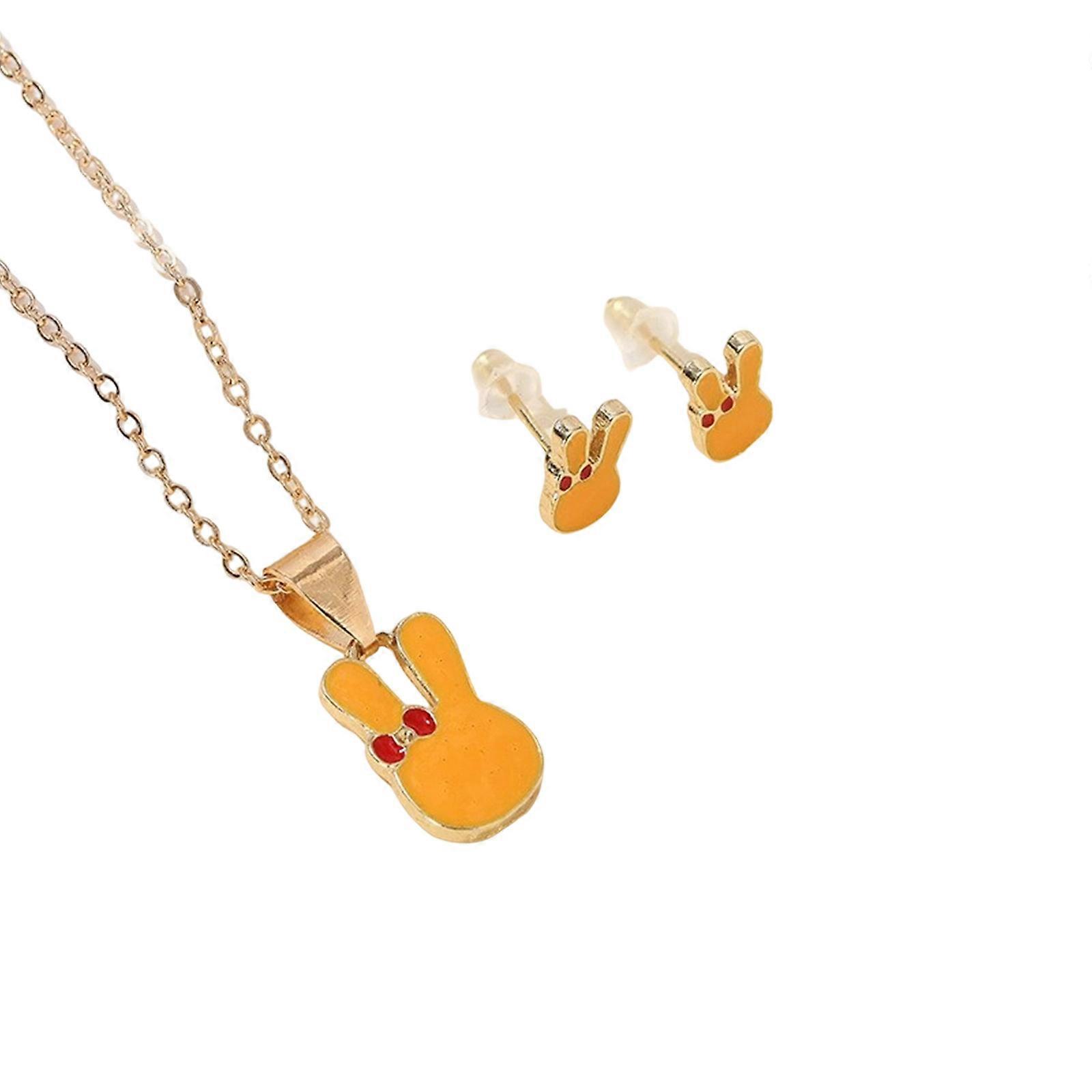 Collier de lapin à la mode et boucles d’oreilles ensemble designs pour les femmes et les enfants adaptés à diverses occasions vêtements décontractés jaune