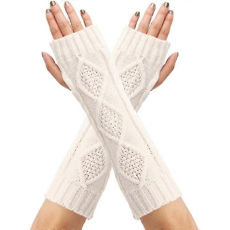 Luvas de unha sem dedos de malha luvas de cor sólida com luvas de crochê furo de polegar